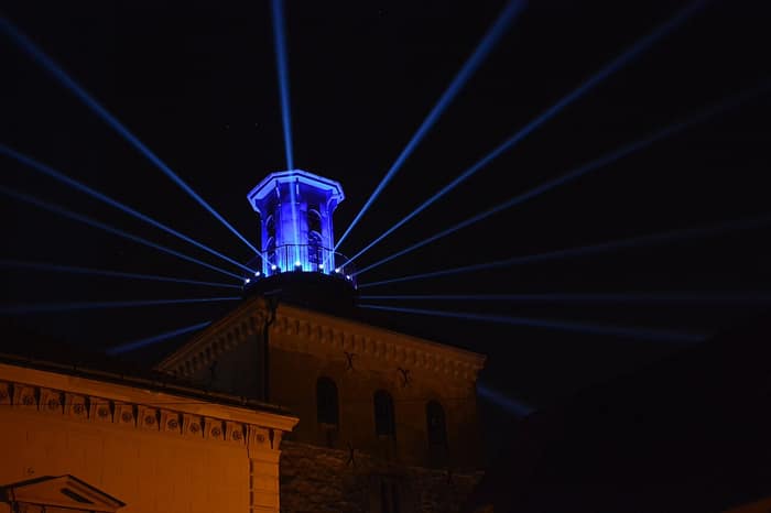 Lotrščak Tower during the Festival of Lights, fourth view