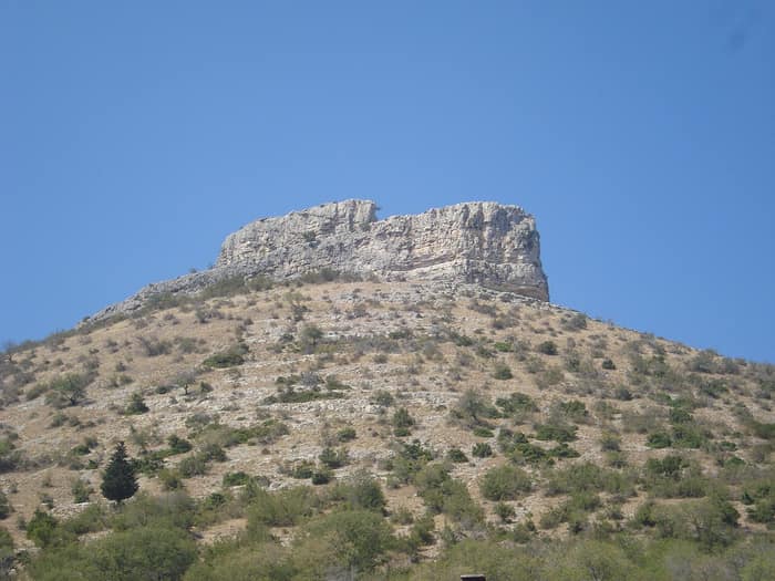Ostrovica Fortress and its rocky crag seen from the south